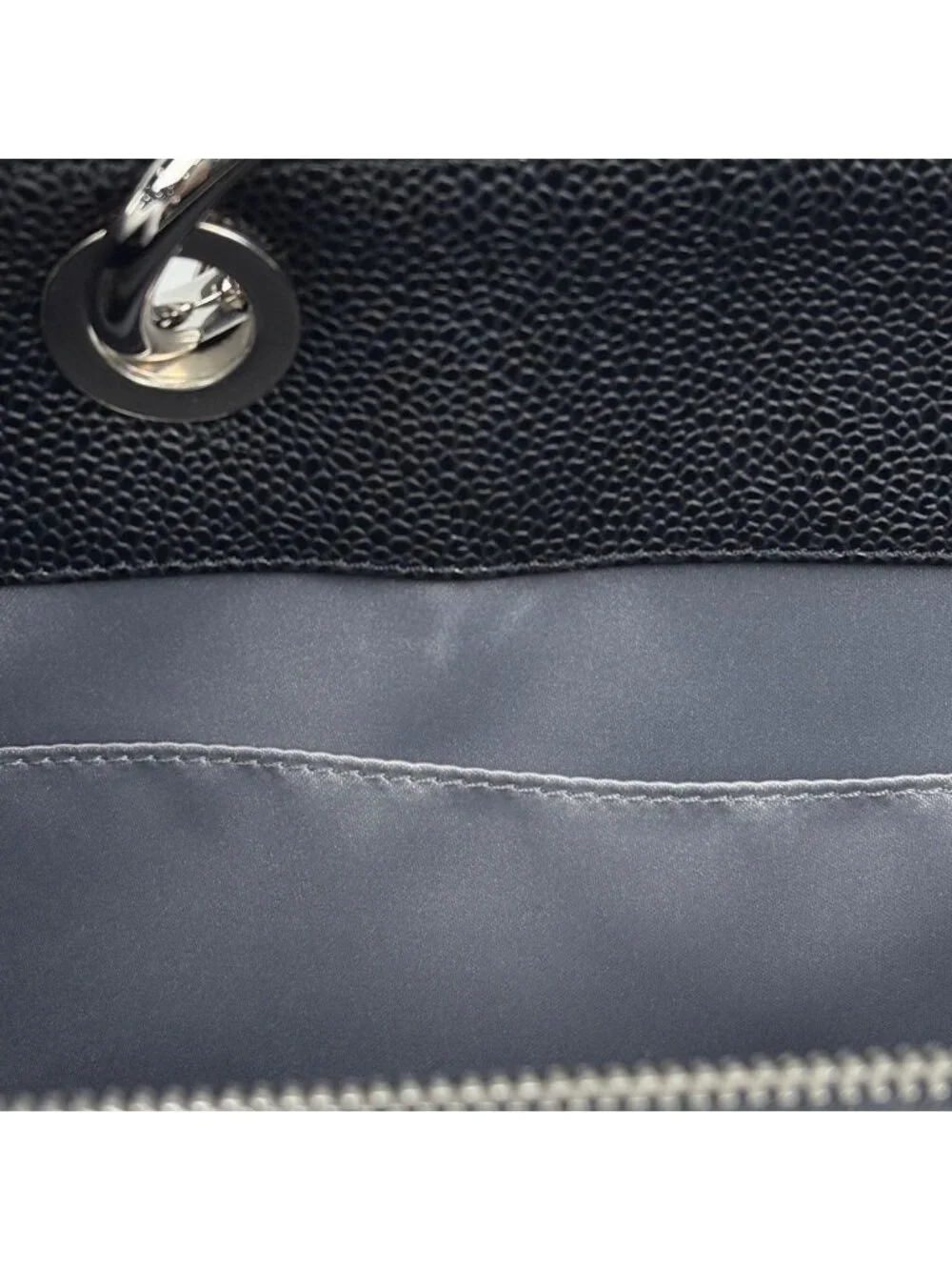 Chanel CC Logo Chain Tote Bag Quilted Caviar Leather Black